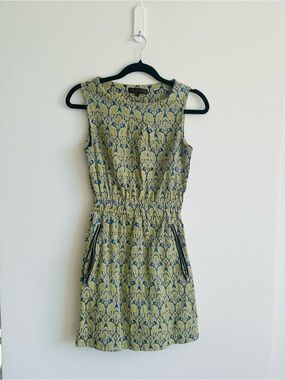 SM Wardrobe Blue & Olive Green Jacquard Sleeveless Dress